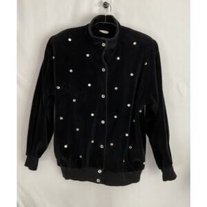 Vintage Newman Marcus Black Velvet Snap Up Jeweled Lounge Top Large